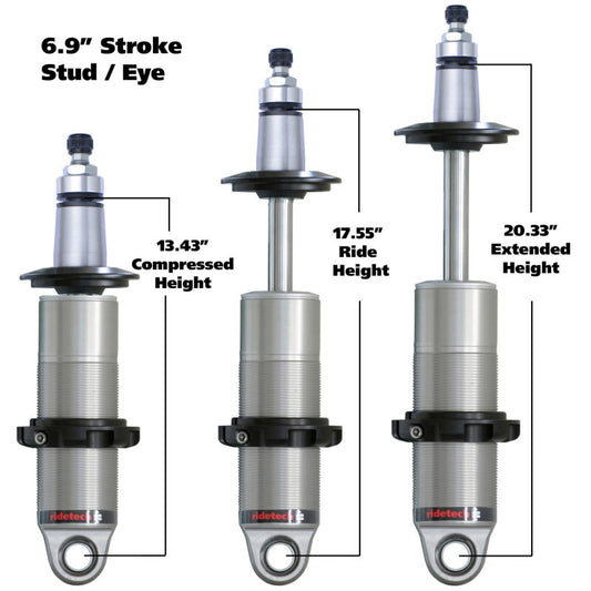Ridetech Anodized HQ Coilover Shock Single Adjustable 6.9in Stroke / 2in Stud Mount - Single