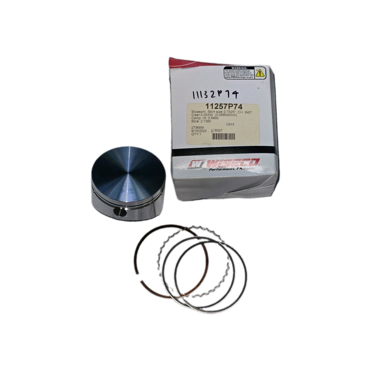 11257P74 Wiseco Forged Piston Kit 2.7360" Bore .640" Comp Height Go Kart Piston