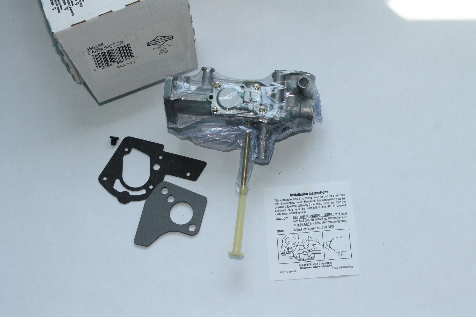 GENUINE OEM BRIGGS & STRATTON PART # 498298 CARBURETOR; 495426, 492611, 490533