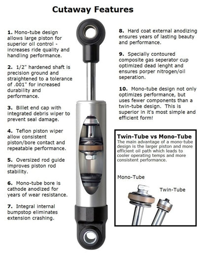 Ridetech 64-69 Lincoln Rear HQ Shock / 7.55in Stroke / Stud Plate/Eye - Single