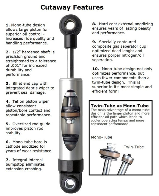 Ridetech 82-03 S-10/S-15 w/ 3in Lowering Leaf Springs Rear HQ Shock / 7.55in Stroke / Wide T-Bar/Eye