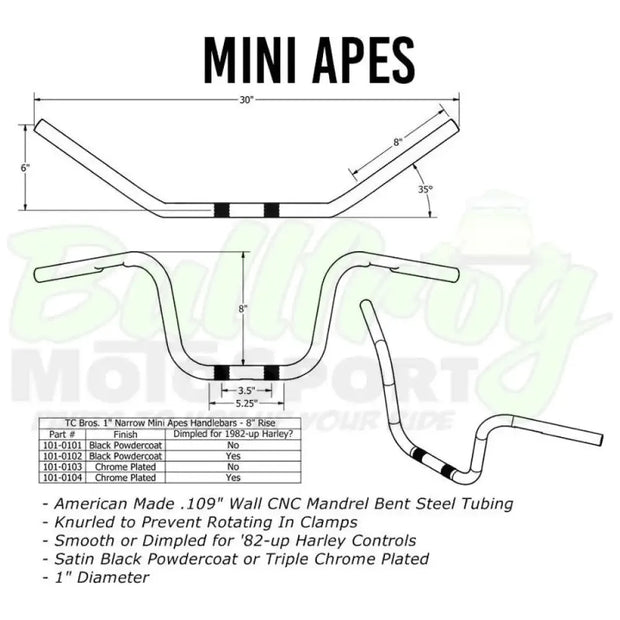 Tc Bros. 1 Narrow Mini Apes Handlebars - 8 Black Handlebars